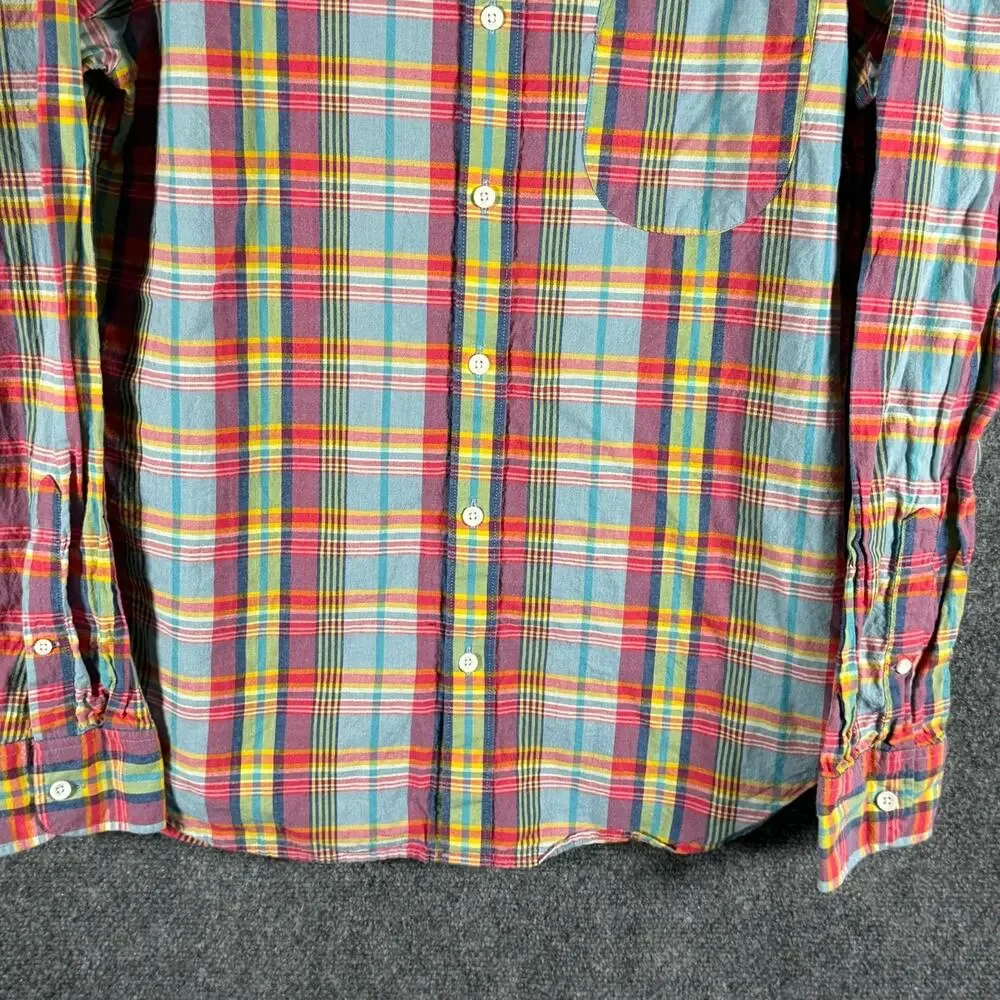 J Crew Indian Madras Shirt Mens M Slim Fit Plaid Button Down Mauritius G4188